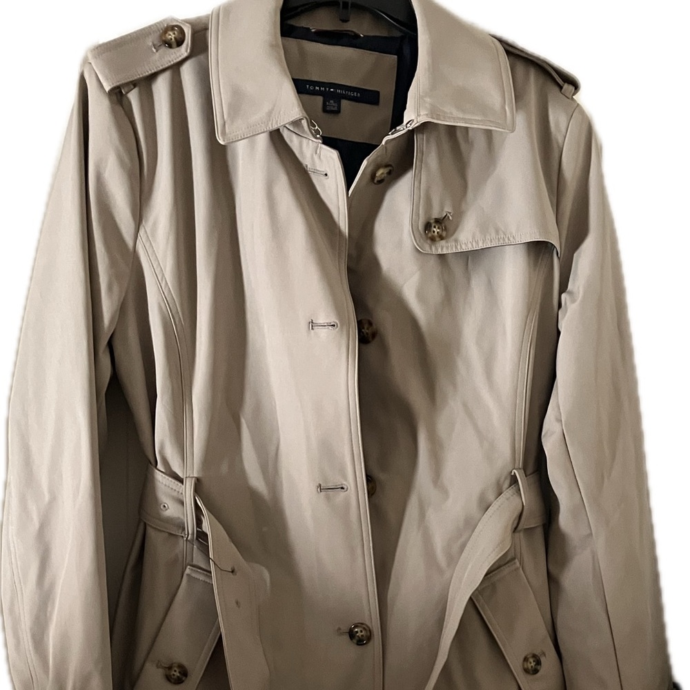 Tommy Hilfiger womens beige double breasted trench coat size XL. - B1